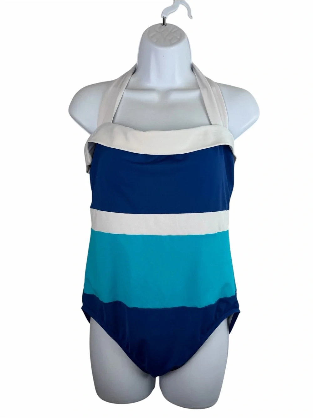 Lauren Ralph Lauren | Blue White Teal Stripe Halter Tie Swimsuit